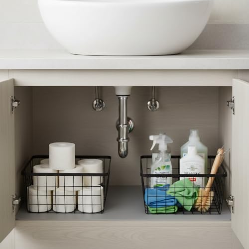 Kitchen Metal Wire Baskets with Handles Food Storage Organizer, Household Refrigerator for Cabinets,Pantry,Bathroom,Black,2 Pack - color: Black, size: 2 Pack New Small