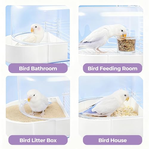 mini&moe Bird Bath for Cage, 4 in 1 Multifunction Birds House/Bath/Litter Box/Feeder Room, Bird Cage Accessories for Pet Birds Conure Budgies Cockatiels Lovebird,Finches, Parakeets, Mannikin, White - color: White