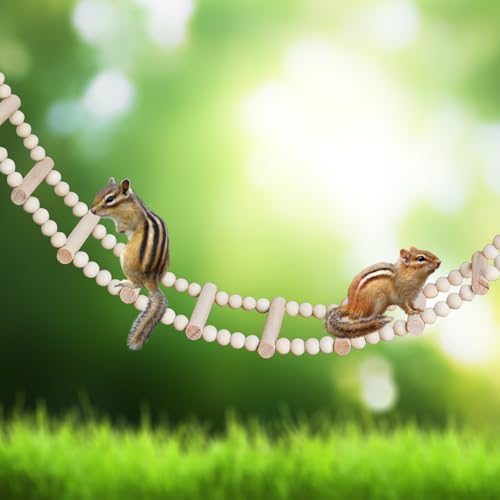 Long Bird Ladder with Wooden Rungs and Beads, Parakeet Climbing Swing Toys, Bird Cage Accessories, Wooden Climbing Bridge Toys for Parrots, Rat, Sugar Gliders, Squirrels, Snakes - size: 27.5×3.14 Inches