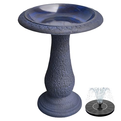 Pedestal Birdbath with Solar Fountain, Resin Stone Composite Outdoor Garden Decor, Standing Bird Bath for Outside Patio Yard, 23-Inch Tall, Garden Fountain, Resin Bird Baths, Hummingbird Bowl - color: Sea Blue