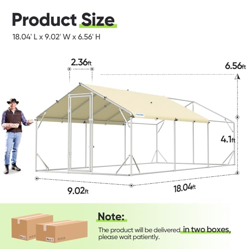 Quictent Large Metal Chicken Coop Run Upgraded Reinforced Hardware Cloth | Premium Galvanized Metal Tube, Walk-in Poultry Cage for Outdoor Yard Farm, Waterproof Cover, 19.7x9.8x6.6FT - size: 19.7x9.8FT