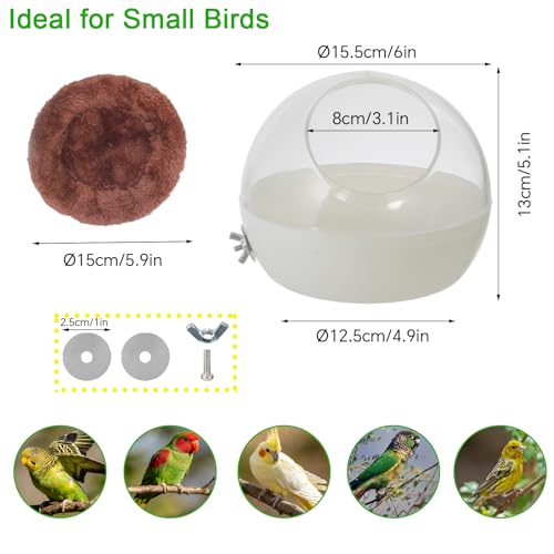 Bite-Resistant Bird Nest for Cage,Washable Clear View Hanging Bird House,Warm Plush Bird Bed Breeding Hut for Parakeet,Budgie,Lovebird,Canary&Small Parrots,Ideal for Laying Eggs,Sleeping&Breeding