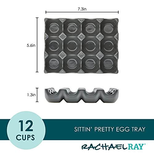 Rachael Ray Solid Glaze Ceramics Egg Tray/Holder, 12 Cup, Dark Gray - color: Dark Gray