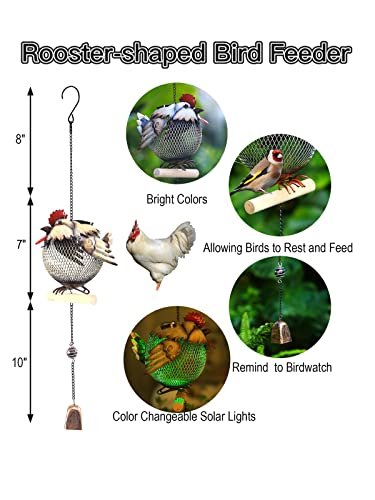 Solar Bird Feeder,Squirrel-Proof Bird Feeders for Outside,Cute Animal Shaped (Rooster Shaped) - style: Rooster Shaped