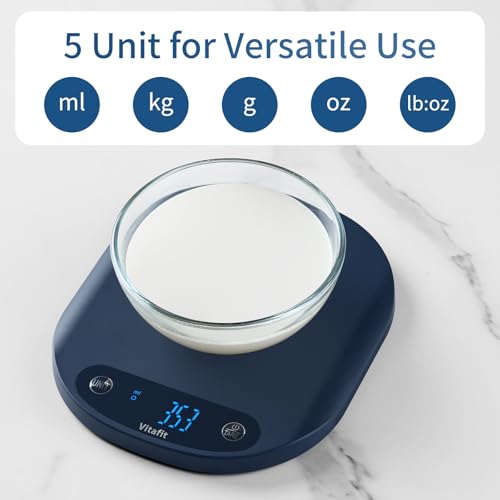 Vitafit 33lb/15kg Digital Food Scale in High Precision 0.1oz/1g, Our Own Kitchen Scale Professional Factory Since 2001, Home and Kitchen Essentials for Cooking and Baking, LED, 3 AAA Batteries, Blue - color: Blue
