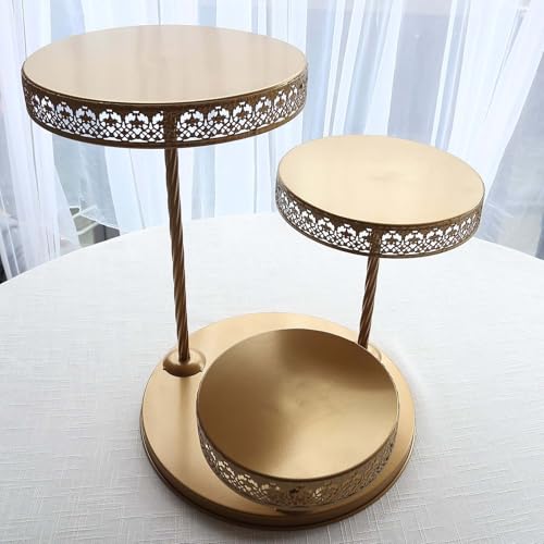 Efavormart 3-Tier Gold Metal Cupcake Tower Dessert Stand, Hollow Lace Design Round Tiered Cake Stand - 21" - color: Gold, size: 3-Tier 21" Hollow Lace