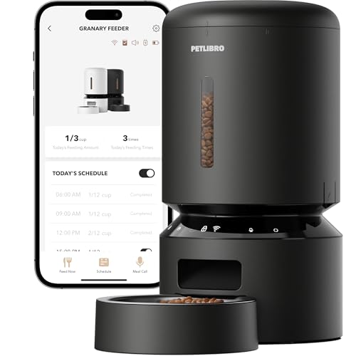 PETLIBRO Automatic Cat Feeder, 5G WiFi Automatic Dog Food Dispenser with Freshness Preservation, 5L Timed Pet Feeder with Low Food Sensor, Up to 10 Meals Per Day, Granary Black - color: Black, size: 5L-with WiFi