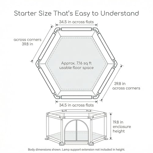 Chicken Brooder for Chicks, Indoor Hexagon Brooder Pen with Integrated Waterproof Base, Large Zipper Door and Lamp Support Extension, Starter Enclosure for 6–8 Baby Chicks, Approx. 7.16 Sq Ft - color: Grey