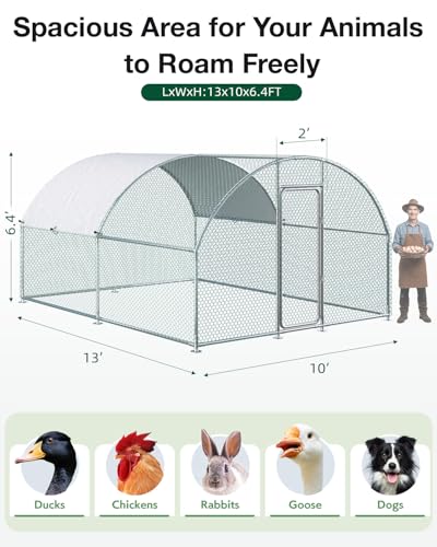 Esright Metal Chicken Coop Run, 13x10 Ft, Dome Roof | Rust-Resistant Galvanized Steel Tube with Wire Mesh, 420D Oxford Fabric Waterproof Cover - size: 156.0"L x 120.0"W x 76.8"H