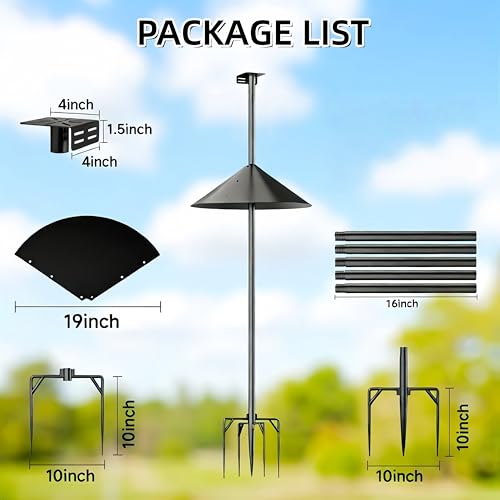 NSYOOMH Dia 1 Inch Bird Feeder Pole with 19" Proof Squirrel Baffle, Heavy Duty Metal, Bird House Pole Compatible Mount for Smart Camera Birdfeeder, Outdoor Feeding Station Stand Kit - 94" - size: 94 inch