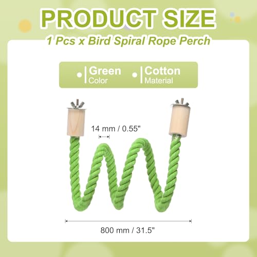 Bird Rope Perch Swing, Stand Rope Perch Standing Pole Accessory Climbing Swing Paw Grinding 32 Inch, (Light Green) Intended for Parrot/Parakeet/Budgies/Cockatiels/Lovebirds - color: Light Green, size: 32 Inch