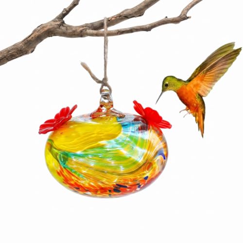 3inch Hand Blown Glass Hummingbird Feeders for Outdoors Garden Patio | 2 Flower-shaped Feeding Ports, Leak Proof, Easy to Hang on Tree Branches Eaves - color: D