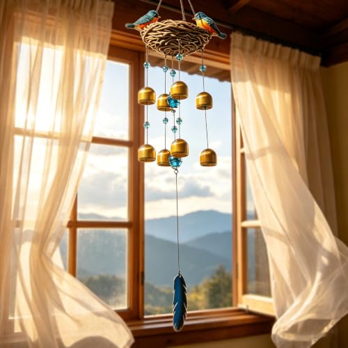 Wind Chime for Outside, Blue Bird Resin Wind Bells for Garden Decor | 27.5" Wind Chimes Outdoor with Resin Blue Bird Statues and 8 Metal Bells, Soothing Tone Wind Bell Chimes, Housewarming Gifts - size: Birds