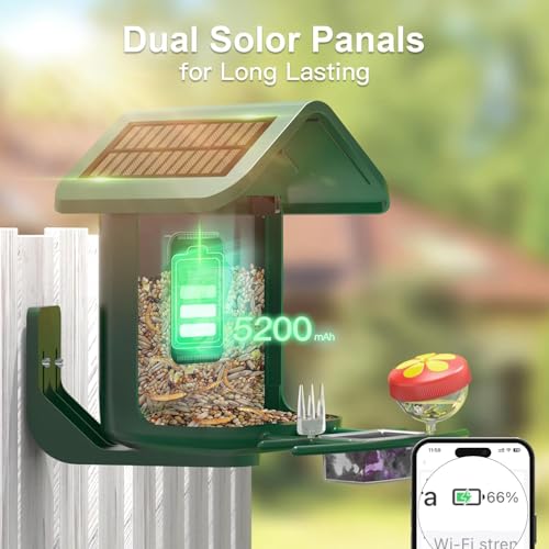 Bird Feeder with Camera Solar Powered : Smart Camera Bird Feeder 2K Live Feed Cam for Backyard - AI Identify Auto Capture Videos Pictures, Gifts for Birdlover Mom Dad, 2.4GHz WiFi - color: Green