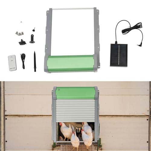 Solar Powered Automatic Chicken Coop Door with Remote Controller, Aluminum Waterproof Auto Chicken Door Opener for Outdoor Hen Poultry House