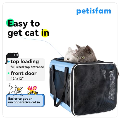 Soft Pet Carrier for Large and Medium Cats, 2 Kitties, Small Dogs. Easy to Get Cat in, Great for Cats that Don't Like Carriers (Blue) - color: Blue