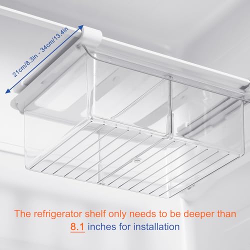 Pull-Out Fridge Drawer Organizer - Under Shelf Storage Bins for Cheese Slices, Deli Meat & Small Items - Space Saving Refrigerator Organizer (2" Height x 8.66" Width) - size: 2" Height x 8.66" Width