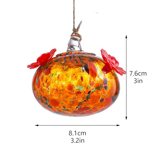 Mini Colorful Glass Hummingbird Feeders for Outside, Hand Blown Exquisitely Designed for Window Hanging with Two Feeding Ports, Great Gifts for Female Hummingbird Lovers - color: orange