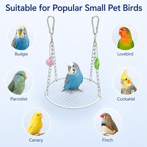 Bird Swing for Parakeets – Durable Stainless Steel Hanging Bird Perch Toy, Fits Bird Cages, Compatible with Budgies, Lovebirds, Cockatiels (Round S) - size: Round S