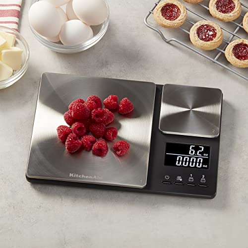 KitchenAid KQ909 Dual Platform Digital Kitchen and Food Scale, 11 pound capacity and Precision 16oz capacity, Black with Stainless Steel - color: Black