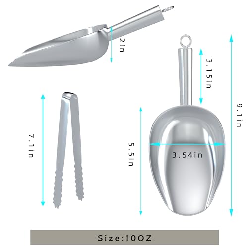 Ice Tongs With Scoop For Ice Bucket,Stainless Steel Silver Scopper,For Freezer And Kitchen