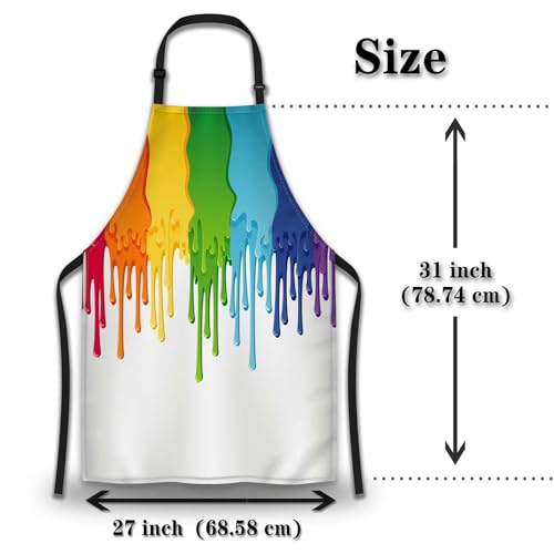 Cook Apron Women Rainbow Paint Border Fun Aprons for Men for Kitchen Cooking Restaurant BBQ Painting Crafting Gardening 27” (W) x 31” (H), Waterproof Aprons - color: Rainbow Paint Border