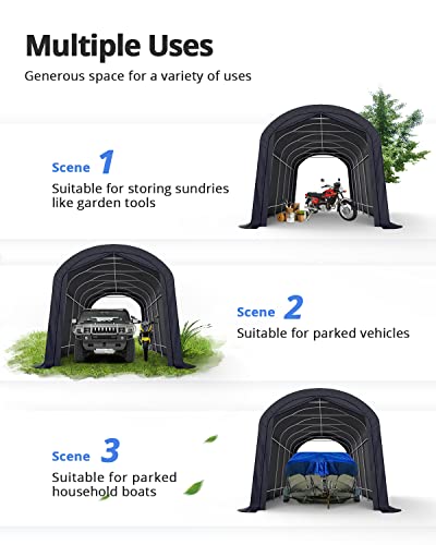KING BIRD 12' x 20' Round Carport Heavy Duty with Roll-up Ventilated Windows for SUV, Full-Size Truck and Boat, Car Canopy Outdoor Boat Shelter with Reinforced Ground Bars - size: 12'X20’