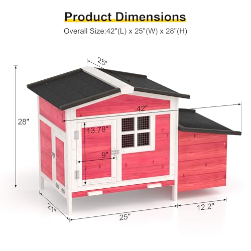 GOJOOASIS Chicken Coop for 2 Chickens Raised House with Ramp & Nesting Box | Outdoor Wooden Hen House for Small Animals, Backyard Chicken Hutch Poultry Cage, Waterproof Roof, Easy-Clean Tray, Red - color: Red