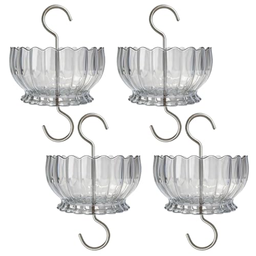9oz Plastic Ant Moat for Hummingbird Feeder, 4-Pack Clear Insect Guard | Stainless Hooks, Daisy Floral Buffer, Transparent Nectar Protector, Water Barrier Blocking Bugs, 9 Ounce/270ml Capacity - color: Clear, size: 4PC/Pack