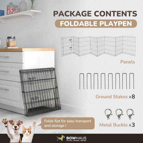 Foldable Outdoor/Indoor Pet Playpen with Gate, Available in 24 Inch Height Metal Portable Kennel, Heavy-Duty Exercise Fence Cage 8 Panels for Small Dog, Animals - style: 24 Inch