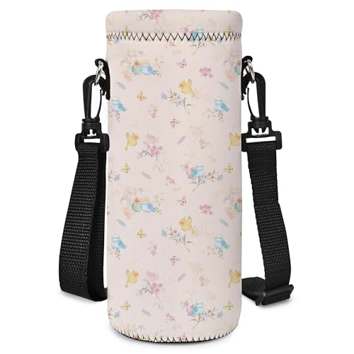 Neoprene 500ML/750ML/1000ML Water Bottle Bag Carrier, Portable Insulated Bottle Sling Holder Case Pouch with Adjustable Shoulder Strap for Men Women Walking Hiking Running - color: Birds, size: 750ML