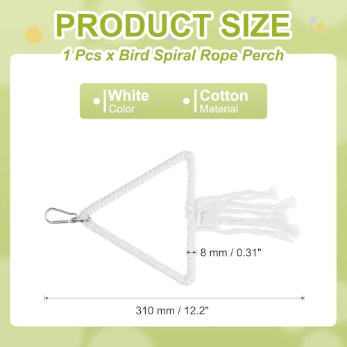 Bird Rope Perch Swing, Rope Triangular Lifting Ring Perch Standing Pole Accessory Climbing Swing Paw Grinding 12 Inch, (White) Intended for Parrot/Parakeet/Budgies/Cockatiels - color: White