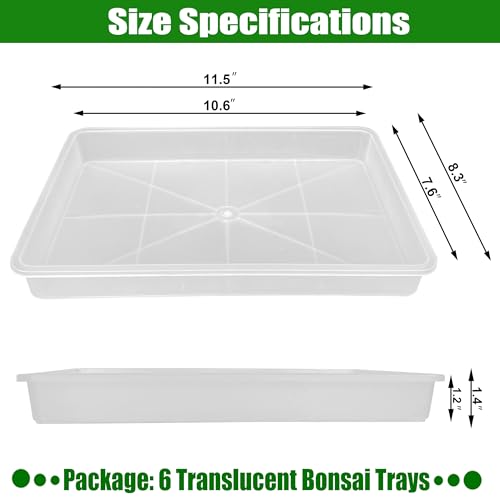 MUZHI 3 Pack Plastic Bonsai Humidity Trays, Rectangle Plant Growing Saucer Water Catcher Drip Tray, Seed Starter Drainage Tray Transparent (11.5x8.3 Inch)