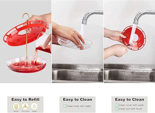 Hummingbird Feeder Fence/Rail Mount or Hanging for Deck/Porch/Balcony 14oz Nectar Feeding Bowl with 5 Ports & 3" Railing Clamp and Metal Hook