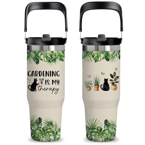 Garden Gifts for Plant Lovers - 30oz Insulated Stainless Steel Tumbler with Handle, Cute Leak-Proof Water Bottle for Cat Lovers Gardeners, Gardening is my therapy, Gifts for Gardening Days - color: Garden1