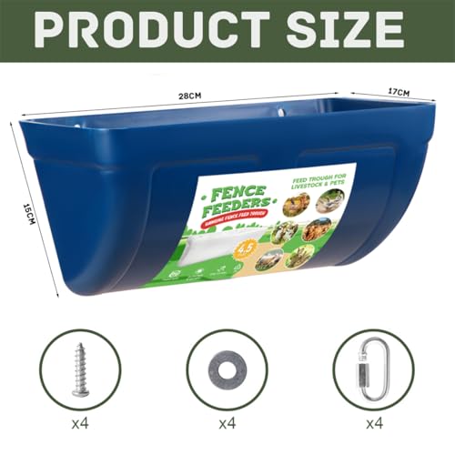Chicken Feeder Waterer, Hanging Fence Feeders, Poultry Feed Trough Bucket with Clips for Goat Duck Sheeple Piglets Horse 2 Pack (Blue)