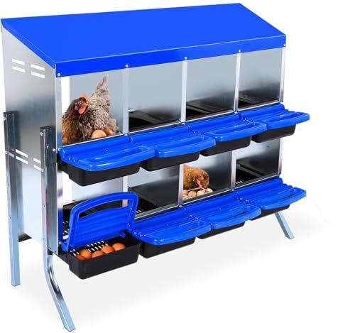 8-Hole Chicken Nesting Box with Removable Lid, Metal Chicken Coops with Roll Away Design/Easy Egg Collection/Ventilation Holes, for Chickens Coops, Duck and Hens - color: Blue, size: 8 holes with legs