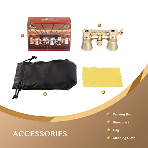 Aomekie Opera Glasses Binoculars 3X25 Theater Glasses Mini Binocular Compact with Handle for Adults Women in Musical Concert（Gold） - color: Gold with Handle