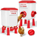 Auto No Waste Chicken Feeder and Waterer Set 2 Gallon/17.6 Pounds | Sturdy & Durable Chick Feeder and Waterer Set, Poultry Feeder Large for Hens/Ducks/Poultry - color: Red