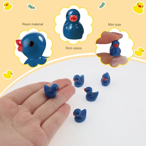 100 Pcs Mini Resin Ducks Tiny Ducks Miniature Duckies Bulk Figures for Garden Micro Landscape Home Prank Game Micro Landscape Aquarium Dollhouse Ornament DIY Handmade School (Dark Blue) - color: Dark Blue
