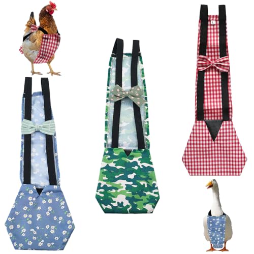 CREATCABIN 3Pcs 3 Styles Indoor Chicken Diaper Pet Duck Diapers Polyester Washable Waterproof Adjustable Reusable Ducking Clothes with Bow Tie for Real Chickens Birds Accessories 15.35 x 5.9 Inch