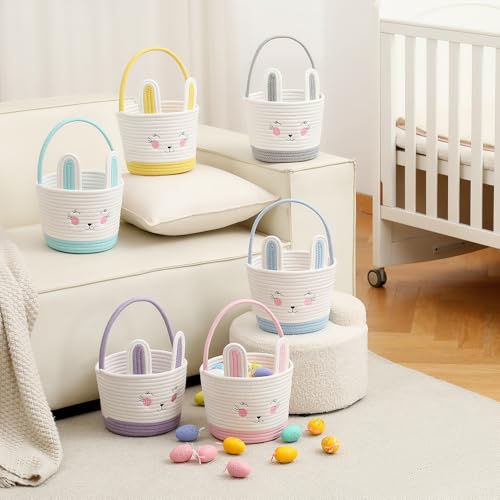 Easter Baskets for Easter Egg with Handle Woven Empty Hunt Boys' Lovely Bunny Rabbit Colorful Woven Basket First Easter Gifts for Boys, Babies, Kids, and Children (Turquoise) - color: Turquoise