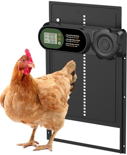 Automatic Chicken Coop Door Battery Powered, LCD Display Large Aluminum Auto Chicken Coop Opener with Anti-Pinch Sensor, Smart Timer & Waterproof for Hens, Ducks, Geese Poultry