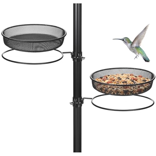 LemonRoad 2 Pack Bird Feeder Pole Accessories Heavy Duty Mesh Seed Trays with Rings for 1'' Poles Hummingbird Feeders Wild Bird Feeding Stations Outdoor Garden Backyard Decor(Not Include Pole)
