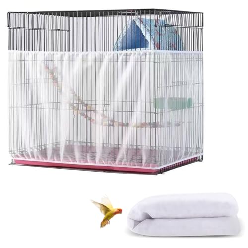 Large Bird Cage Cover, Bird Cage Seed Catcher, Adjustable Soft Airy Nylon Mesh Net, Birdcage Cover Skirt Seed Guard for Parrot Parakeet Macaw African (Solid-White, 15.7" x118") - color: Solid-white, size: 15.7" x118"