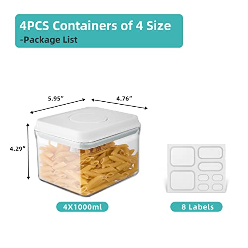 Airtight Container Set (1000ml 4 Pcs) Stackable One Press Openning Food Containers for Snacks Sugar Salt Herbs Spices Coffee Bean Formula Popcorn BPA-Free Tight Seal - Clear (1.0 QT * 4) - color: 1.0 QT * 4