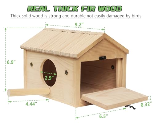 HiCaptain Bird Nesting Box Wooden Cockatiel Breeding Nest for Cages, Large Parakeet Nest Box Lovebird House Budgie Breeding Box (Wood)