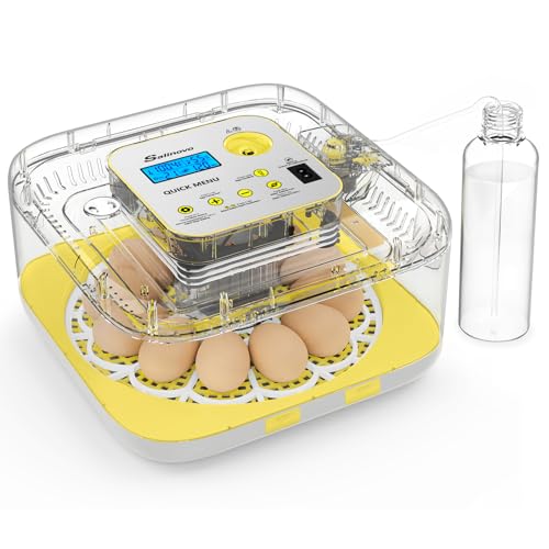 Sailnovo 12 Egg Incubators for Hatching Egg with Auto Humidification | Temperature Control, Automatic Egg Turning,Egg Candler,Incubator for Chicken Duck Quail Eggs,Ideal for Farm, School - color: Grey-White-Yellow, size: Hatch 12