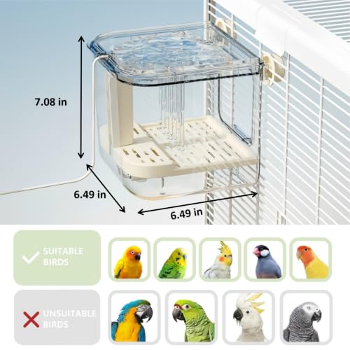 Automatic Bird Bath, Parrot Shower with Circulating Water (Clear) | Indoor Parrot Bath Cage Accessories with Circulation Pump for Parakeet Budgie Cockatiel Finches Cockatoo Conure Pet Bird - color: Clear
