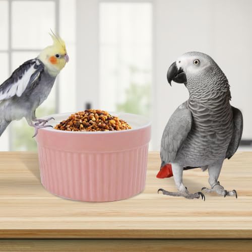 Bird Cage Feeder Parrot Food Cage Bowl Clamp Holder Coop Cup, Ceramic Bird Cage Water Bowl, Pet Feeder Cage for Parakeet African Greys Conure Cockatiels Lovebird Budgie Chinchilla-Pink - color: pink
